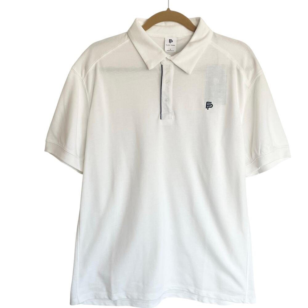 NEW Flint Park Short Sleeved Tipped‎ Match Polo Shirt White MENS Sz LARGE Tennis